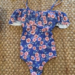 NWOT blue floral one piece off shoulder size small